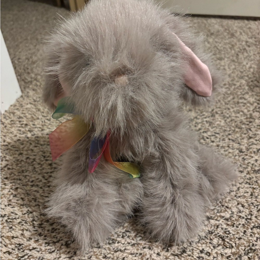 Pottery Barn Kids Fluffy Gray Bunny with Pink Ears